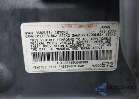 2005 Mitsubishi Lancer Es from USA, damaged, VIN JA3AJ26E35U040300